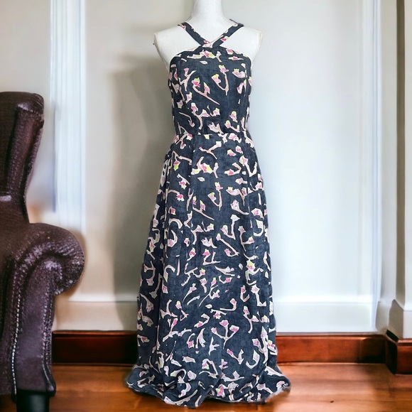 CAbi Dresses & Skirts - CAbi Dress Women's Size 4 Blue Watercolor Print‎ Aurora Paradise Maxi Halter
